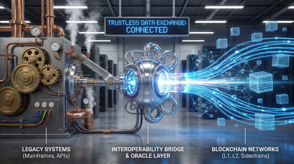 Blockchain Networks create trust through Interoperable Oracles and connect legacy APIs and Mainframes to Blockchain Digital Assets