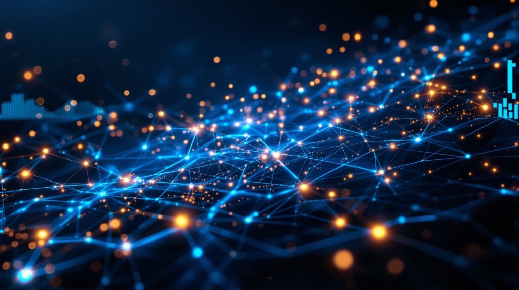 AI neural network visualization processing financial market data for hedge fund alpha generation